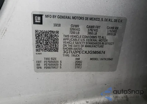 2018 GMC Sierra K1500 Denali from USA, damaged, VIN 3GTU2PECXJG585674